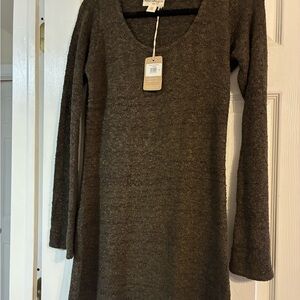 Indigo Blue Long Sleeve Mini Knit Dress - Brown